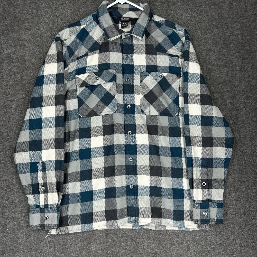 Outdoor Research Shirt Mens M Blue Gray Plaid Feedback Flannel Button Up